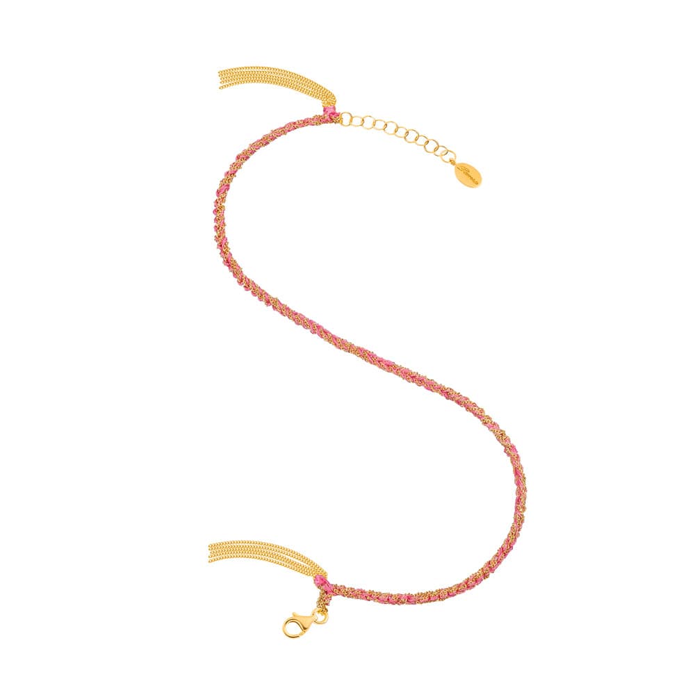 Sukar Anklet Yellow Gold Pink Fine Silk - Samra Jewellery - Diamond Jewellery - SUKAR