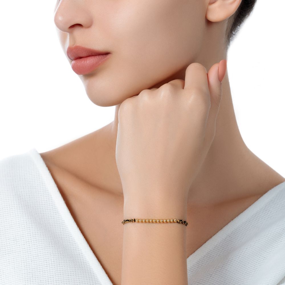 Sukar Bracelet Yellow Gold Black Fine Silk - Samra Jewellery - Diamond Jewellery - SUKAR