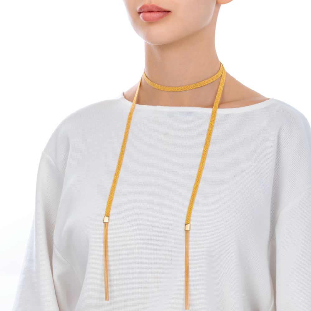 Sukar Long Scaf Necklace Yellow Gold Yellow Fine Silk - Samra Jewellery - Diamond Jewellery - SUKAR