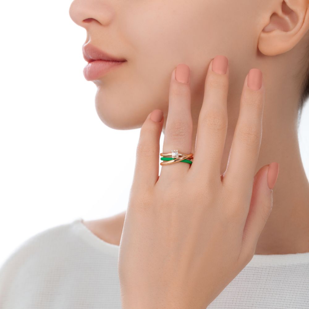 Sukar Ring Green Ceramic Enamel - Samra Jewellery - Diamond Jewellery - SUKAR