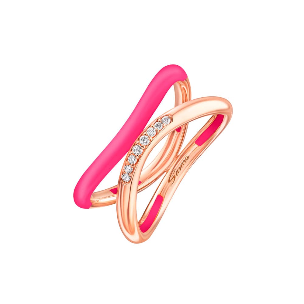 Sukar Ring Neon Pink Ceramic Enamel - Samra Jewellery - Diamond Jewellery - SUKAR