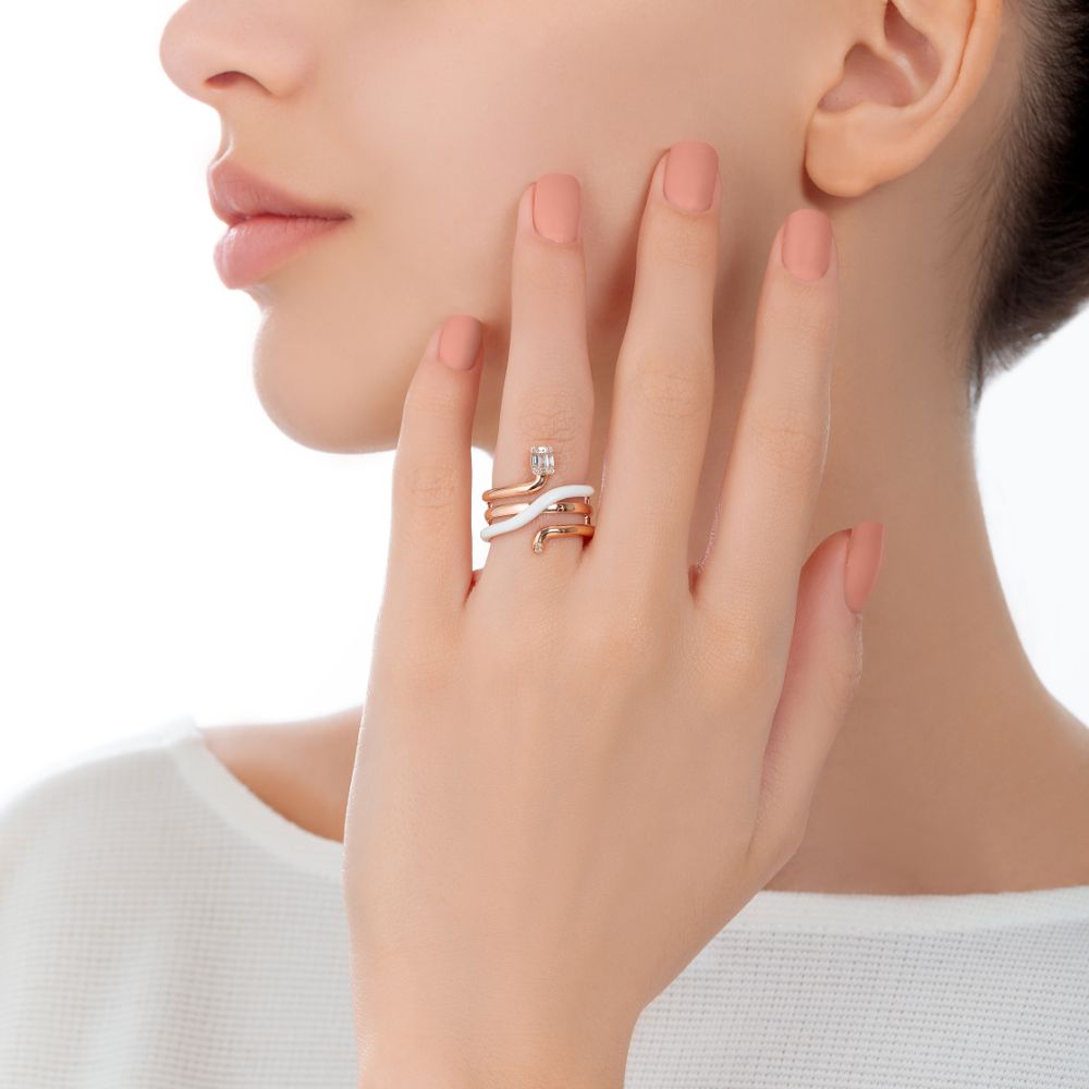 Sukar Ring White Ceramic Enamel - Samra Jewellery - Diamond Jewellery - SUKAR